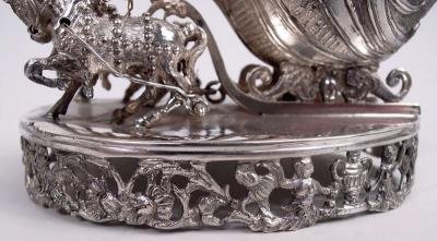  Hanau Antique German Hanau Rococo Silver Horse Drawn Sleigh Open Salt