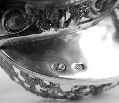  Hanau Antique German Hanau Rococo Silver Horse Drawn Sleigh Open Salt