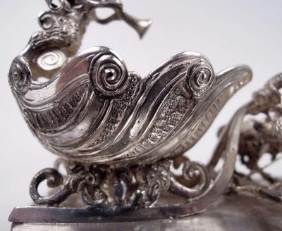  Hanau Antique German Hanau Rococo Silver Horse Drawn Sleigh Open Salt