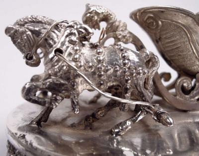  Hanau Antique German Hanau Rococo Silver Horse Drawn Sleigh Open Salt