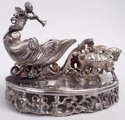  Hanau Antique German Hanau Rococo Silver Horse Drawn Sleigh Open Salt