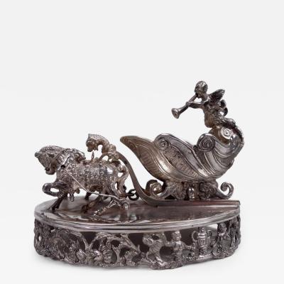 Hanau Antique German Hanau Rococo Silver Horse Drawn Sleigh Open Salt