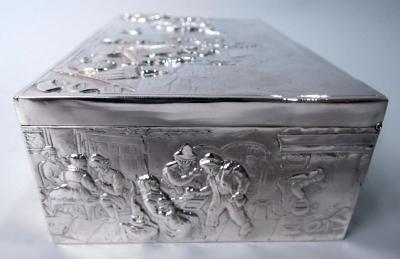 Hanau Antique German Hanau Silver Box with Scenes of Rustic Idyll
