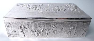  Hanau Antique German Hanau Silver Box with Scenes of Rustic Idyll