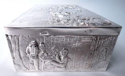  Hanau Antique German Hanau Silver Box with Scenes of Rustic Idyll