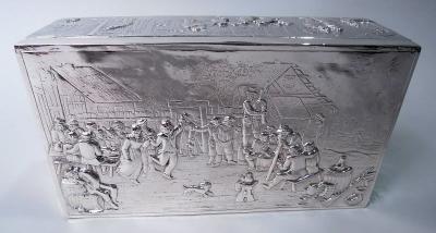  Hanau Antique German Hanau Silver Box with Scenes of Rustic Idyll