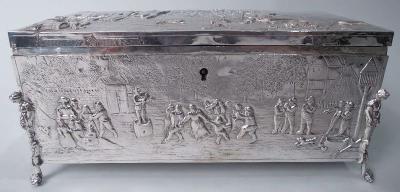  Hanau Antique German Hanau Silver Box with Scenes of Rustic Idyll