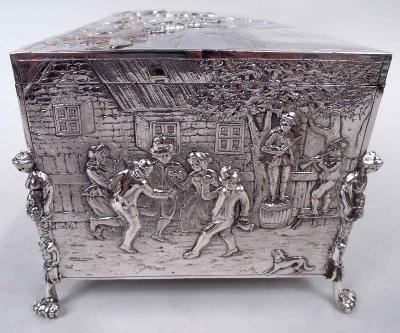  Hanau Antique German Hanau Silver Box with Scenes of Rustic Idyll
