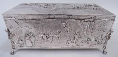  Hanau Antique German Hanau Silver Box with Scenes of Rustic Idyll