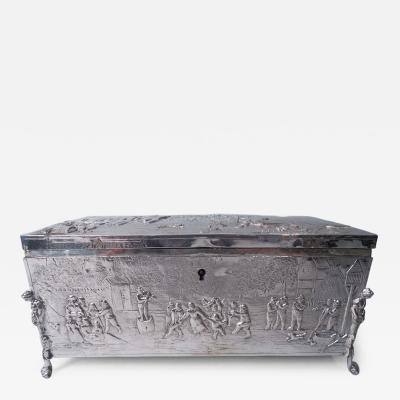  Hanau Antique German Hanau Silver Box with Scenes of Rustic Idyll
