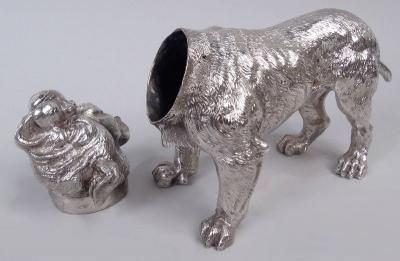 Hanau Antique German Hanau Silver Figural Bulldog Match Safe