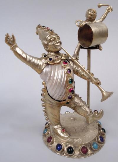  Hanau Antique German Hanau Silver Gilt Jeweled Musician Monkey Group