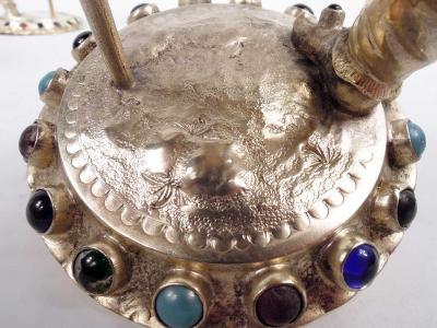  Hanau Antique German Hanau Silver Gilt Jeweled Musician Monkey Group