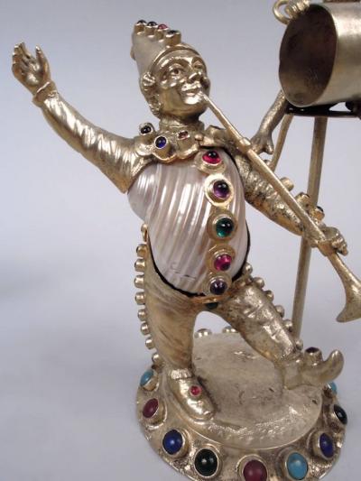  Hanau Antique German Hanau Silver Gilt Jeweled Musician Monkey Group