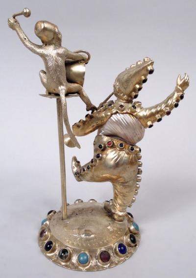  Hanau Antique German Hanau Silver Gilt Jeweled Musician Monkey Group