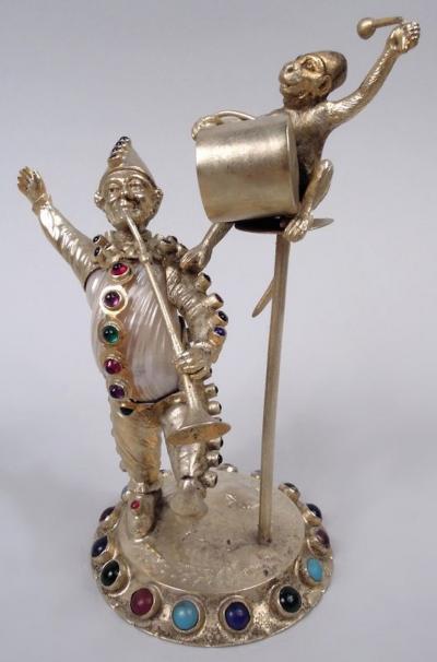  Hanau Antique German Hanau Silver Gilt Jeweled Musician Monkey Group