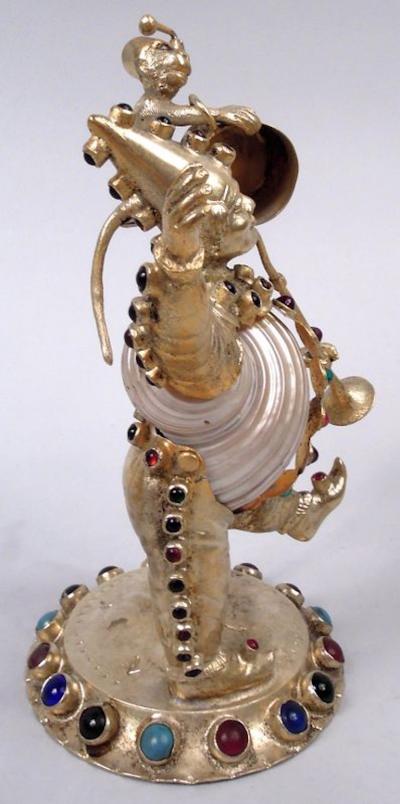  Hanau Antique German Hanau Silver Gilt Jeweled Musician Monkey Group