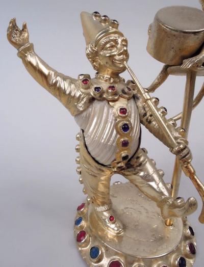  Hanau Antique German Hanau Silver Gilt Jeweled Musician Monkey Group