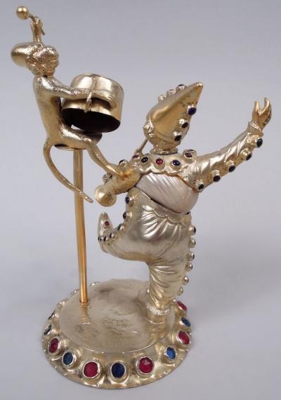  Hanau Antique German Hanau Silver Gilt Jeweled Musician Monkey Group