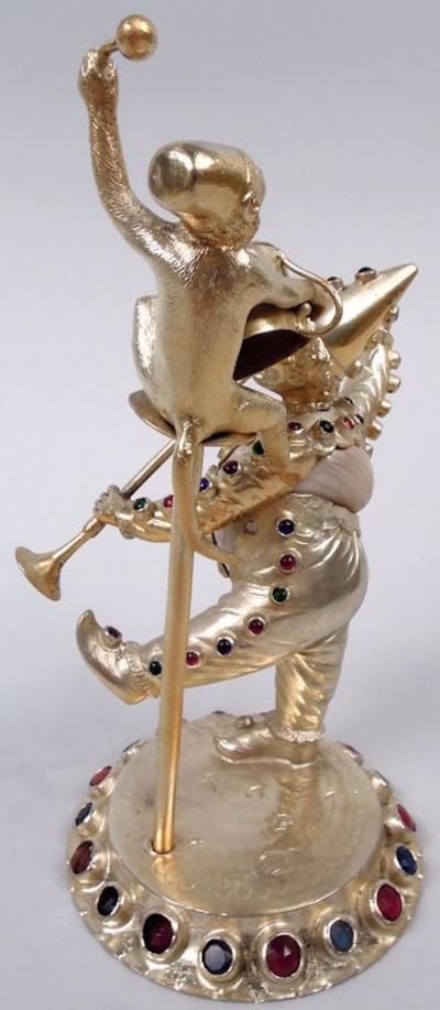  Hanau Antique German Hanau Silver Gilt Jeweled Musician Monkey Group