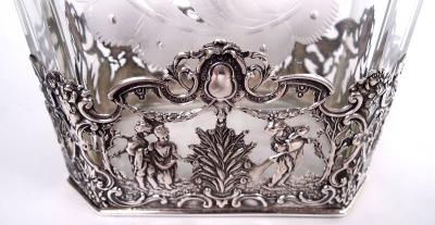 Hanau Pair of Antique German Hanau Rococo Silver Glass Decanters