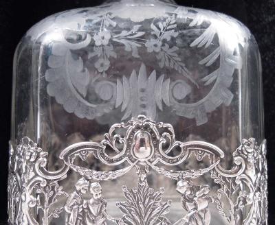  Hanau Pair of Antique German Hanau Rococo Silver Glass Decanters