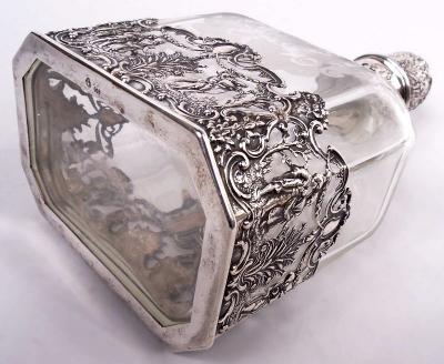  Hanau Pair of Antique German Hanau Rococo Silver Glass Decanters