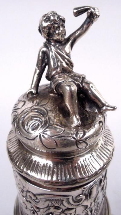  Hanau Pair of Antique German Hanau Rococo Silver Glass Decanters