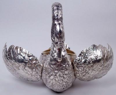  Hanau Pair of Antique German Hanau Silver Swan Bowls
