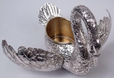  Hanau Pair of Antique German Hanau Silver Swan Bowls