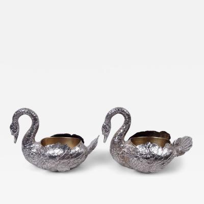  Hanau Pair of Antique German Hanau Silver Swan Bowls