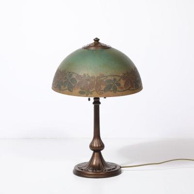  Handel Co Acid Etched Table Lamp with Oil Rubbed Bronze Base signed Handel