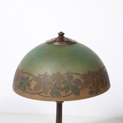  Handel Co Acid Etched Table Lamp with Oil Rubbed Bronze Base signed Handel