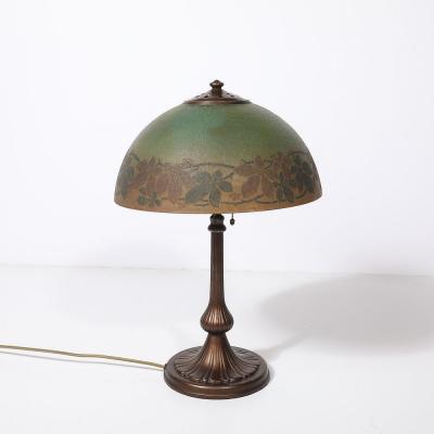  Handel Co Acid Etched Table Lamp with Oil Rubbed Bronze Base signed Handel
