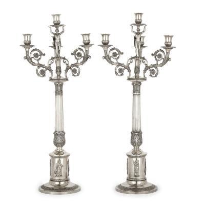  Hans G Dellevie Wilhelm C Hessenberg German empire period seven piece silver candelabra set