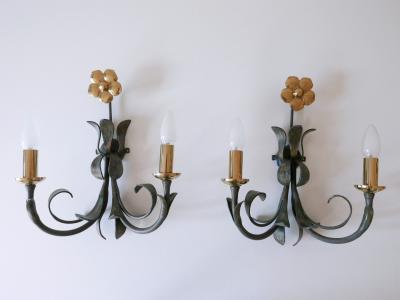  Hans M ller Set of Two Brass Metal Flush Mount or Sconces by Hans M ller Germany 1970s