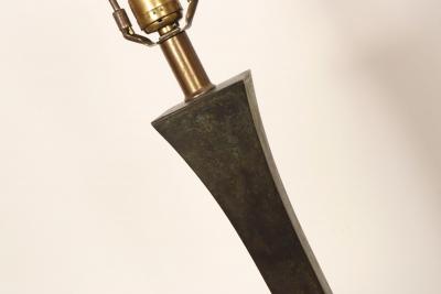  Hansen Lighting Co Vintage Verdigris Bronze Columnar Table Lamp by Stewart Ross James for Hansen