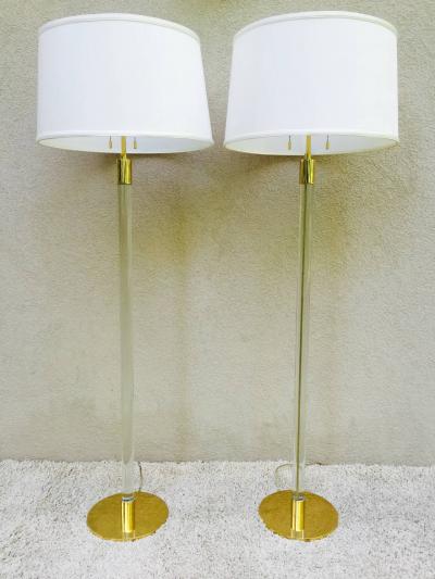  Hansen Lighting Pair of Hansen NY Glass Rod and Brass Standing Lamps