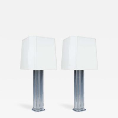  Hansen Lighting Spectacular Pair of Paul Hansen Lucite and Chromed Bronze Lamps