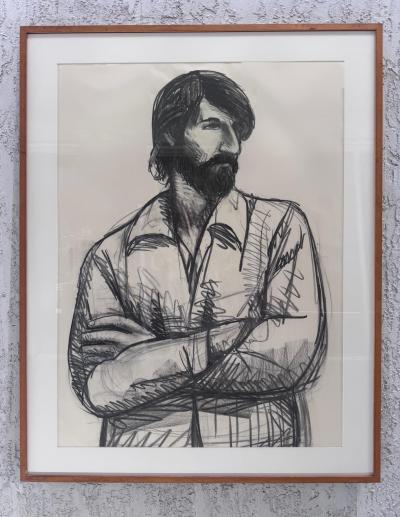  Harley Francis Large Harley Francis Self Portrait Drawing In Charcoal and Oil Stick