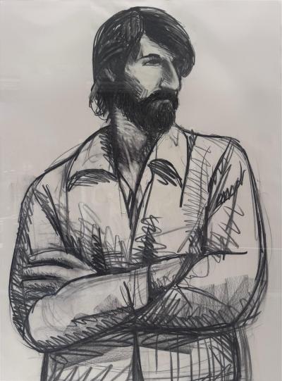  Harley Francis Large Harley Francis Self Portrait Drawing In Charcoal and Oil Stick