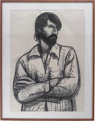  Harley Francis Large Harley Francis Self Portrait Drawing In Charcoal and Oil Stick