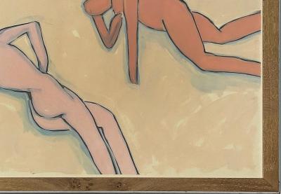  Harley Francis Large Vintage 1980s Harley Francis Abstract Nudes Painting Mixed Media Glass