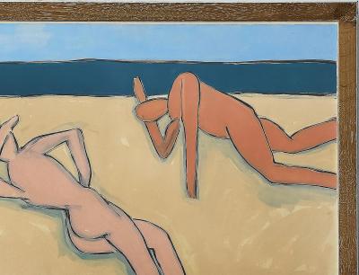  Harley Francis Large Vintage 1980s Harley Francis Abstract Nudes Painting Mixed Media Glass