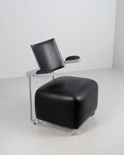  Harri Korhonen Modernist Sculptural Oscar Chair by Harri Korhonen in Black Leather Inno 1990s