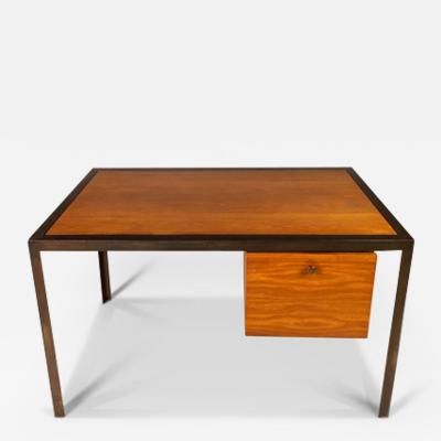  Harry Lunstead Mid Century Modern Writers Desk in Oak w Acid Etched Bronze Frame