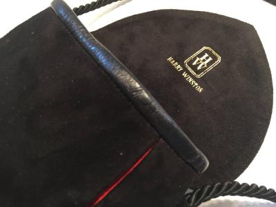  Harry Winston Rare Black and Red Suede Leather Trim Purse Pocketbook