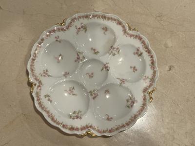  Haviland Co SET OF SIX EXQUISITE ANTIQUE FRENCH PORCELAIN FLORAL LIMOGES OYSTER PLATES