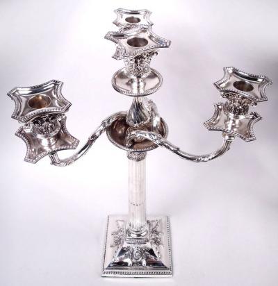  Hawksworth Pair of English Victorian Neoclassical 4 Light Candelabra 1882