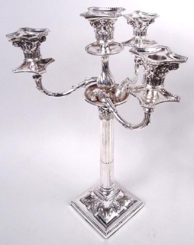  Hawksworth Pair of English Victorian Neoclassical 4 Light Candelabra 1882